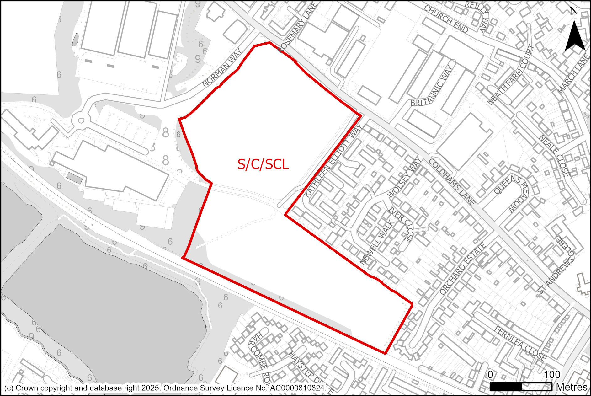 Site plan of Land South of Coldham's Lane