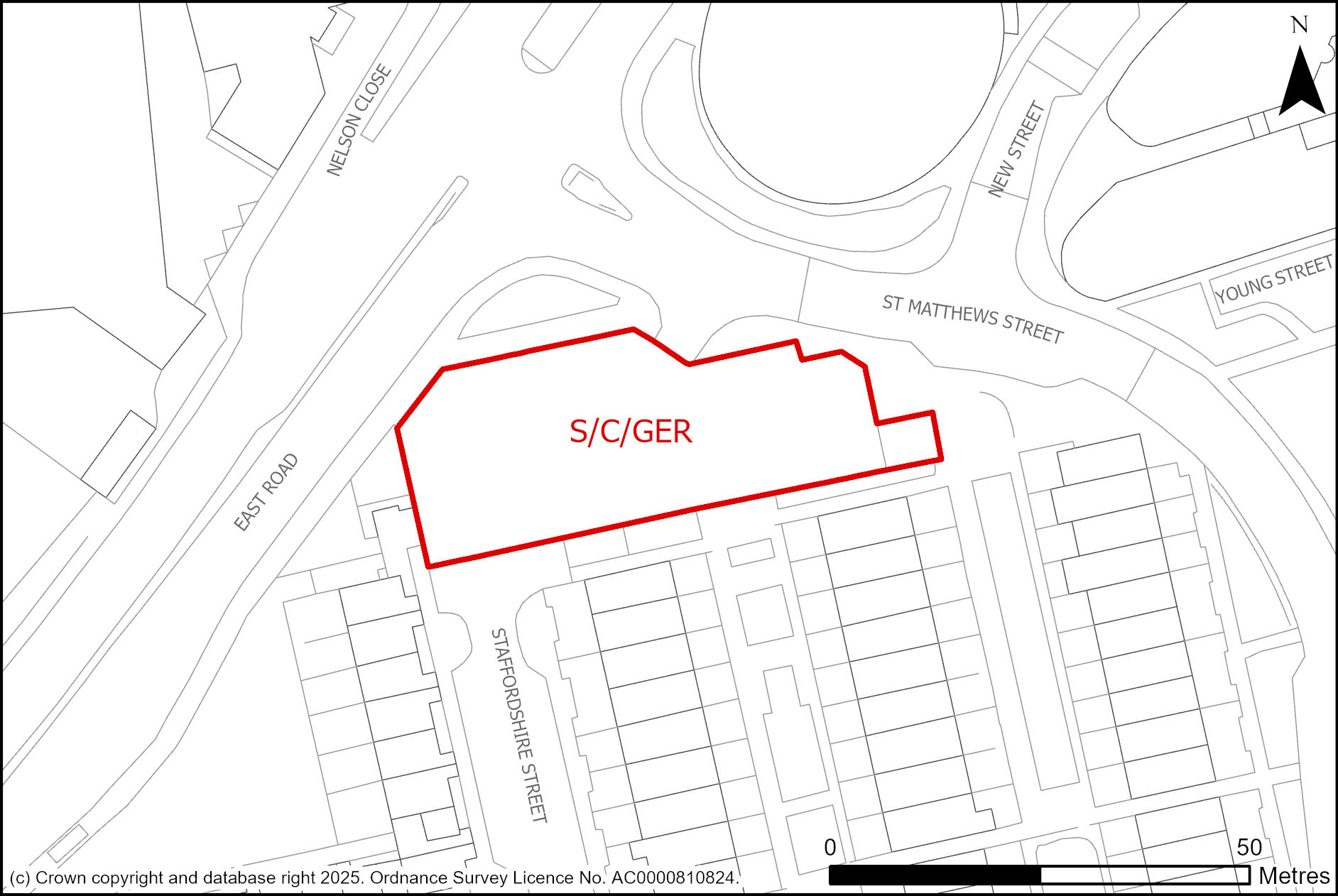 Site plan of Former Garage Block, East Road 