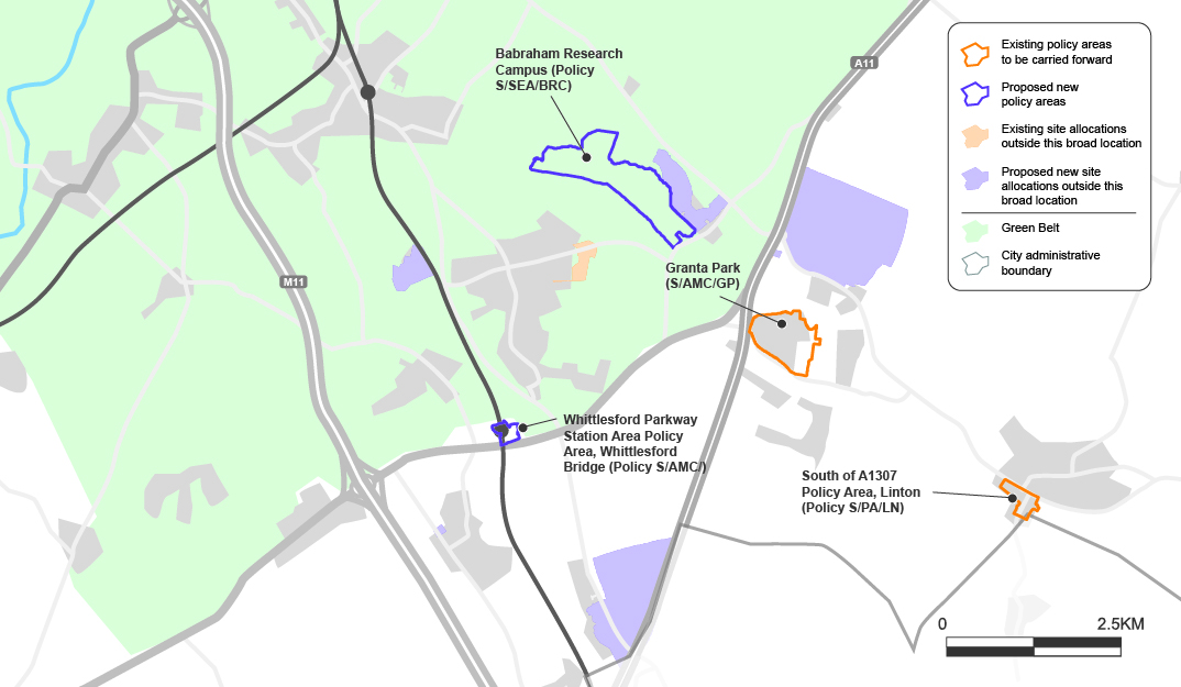 Map showing proposed Policy Areas and Areas of Major Change in the rural southern cluster