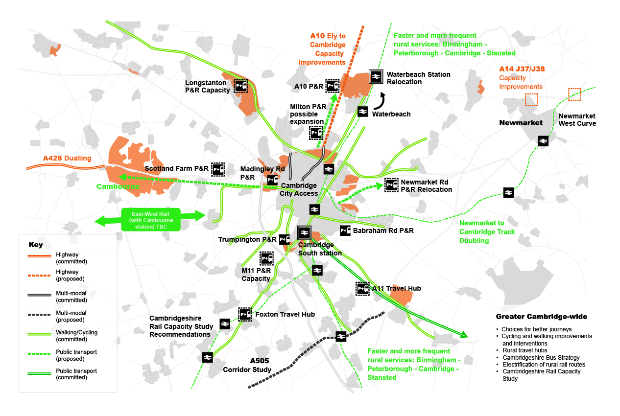 Map showing existing and proposed major transport projects 