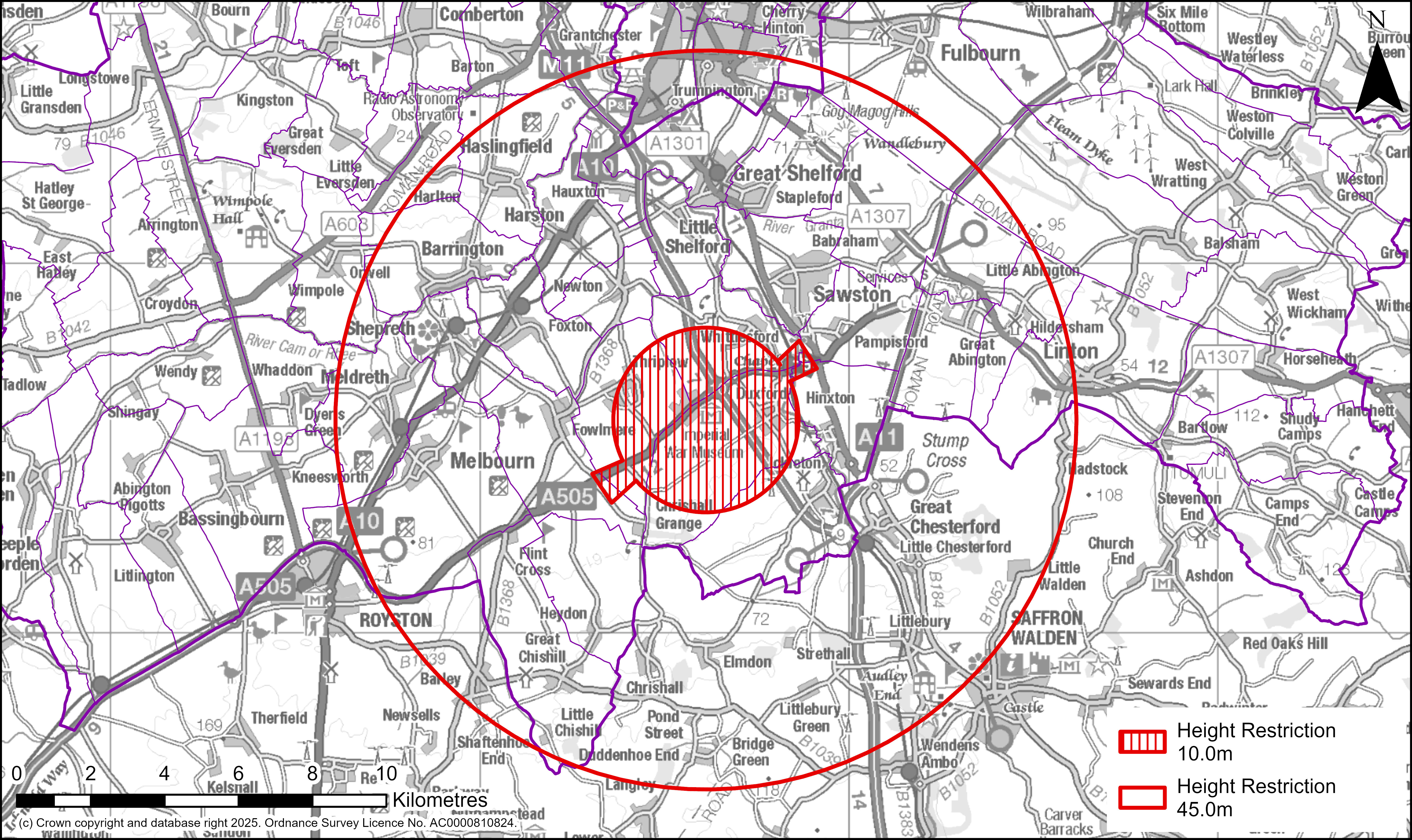 Map showing the Duxford Aerodome Safety Zone