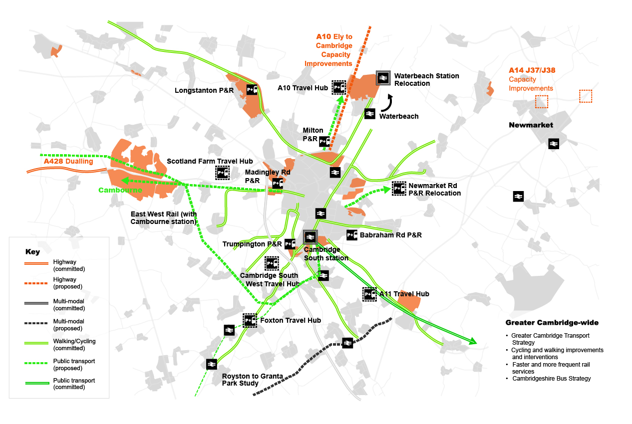 Map showing existing and proposed major transport projects 
