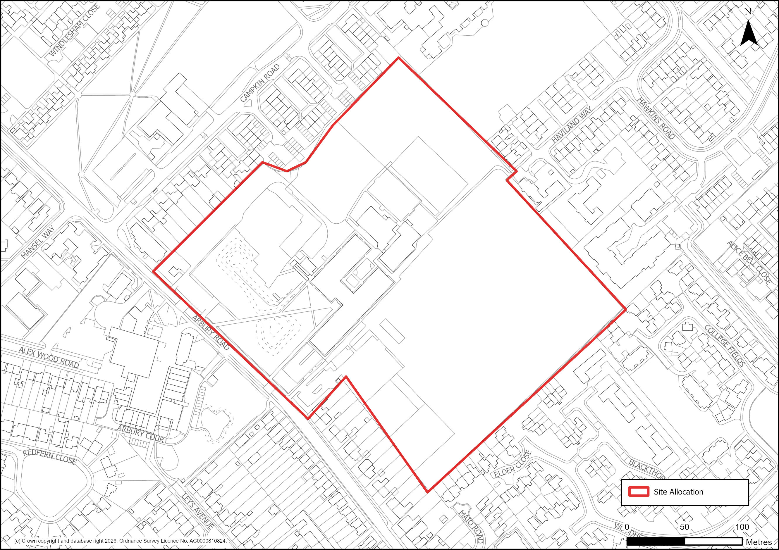 Site Plan of S/C/NCA: North Cambridge Academy, 108, Arbury Road.