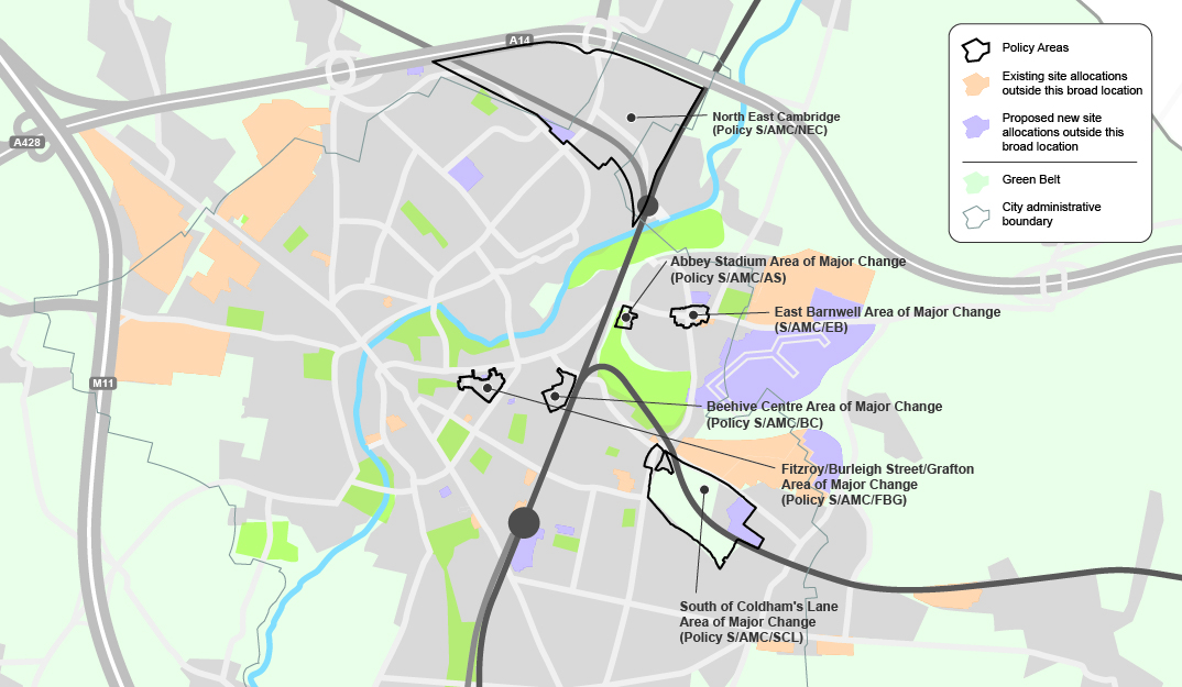 Map&nbsp;showing&nbsp;Areas&nbsp;of&nbsp;Major&nbsp;Change&nbsp;in&nbsp;the&nbsp;Cambridge&nbsp;policy&nbsp;area