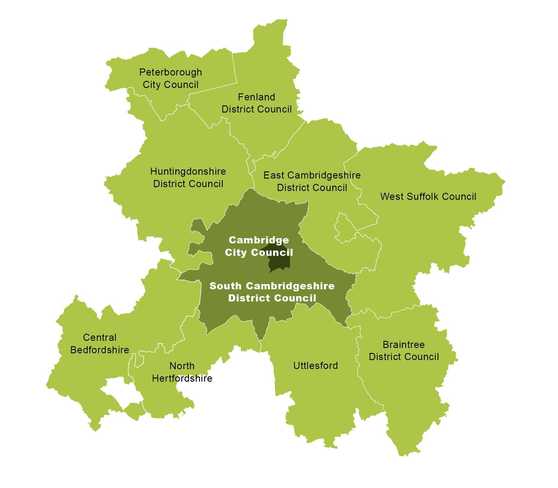 Map of the Greater Cambridge area and surrounding local governments 