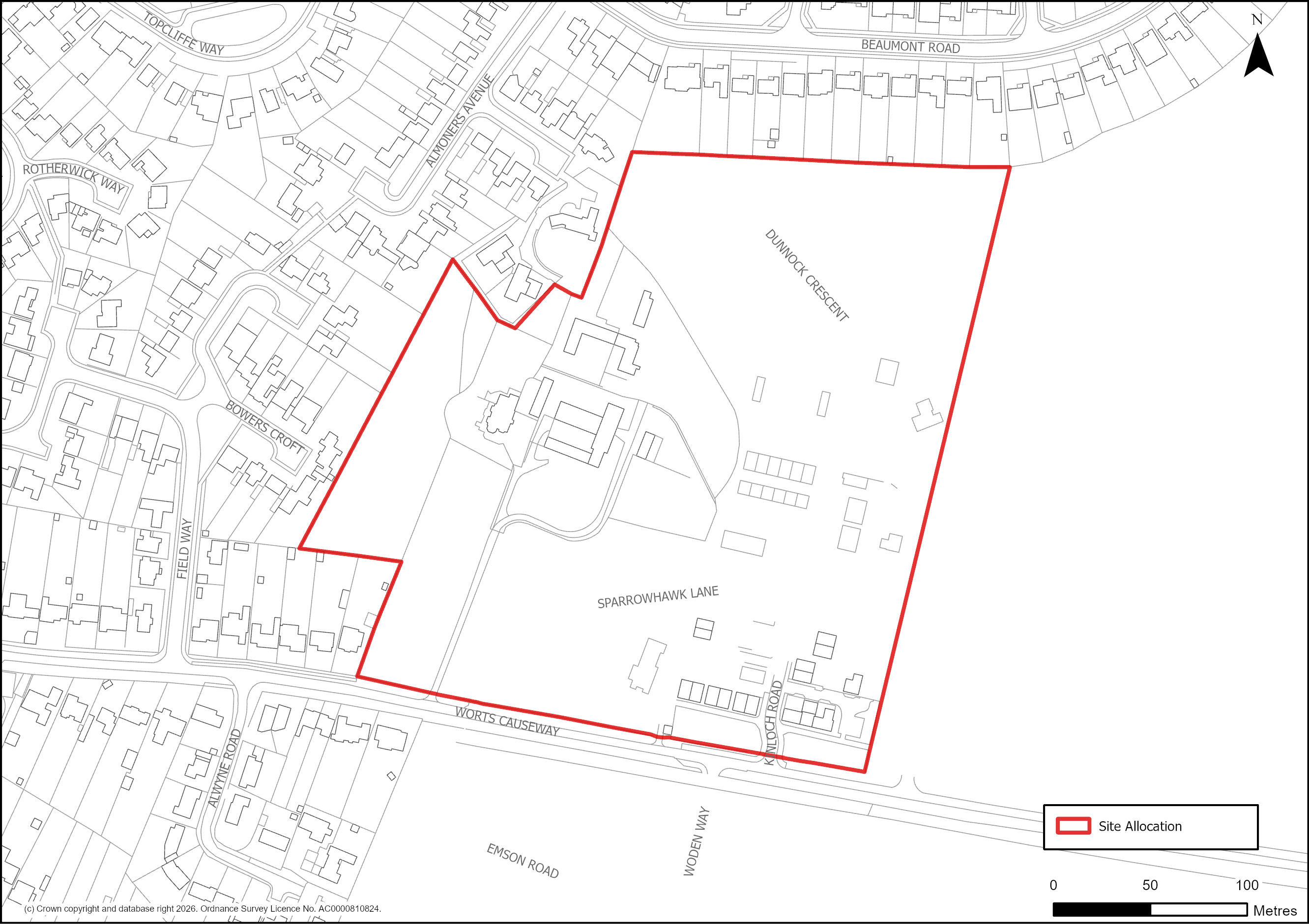 Site Plan of S/EOC/NWO: Land north of Worts’ Causeway