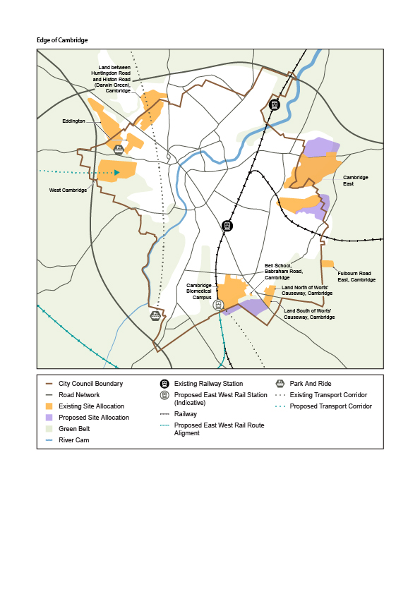 Map showing the strategic vision of the edge of Cambridge