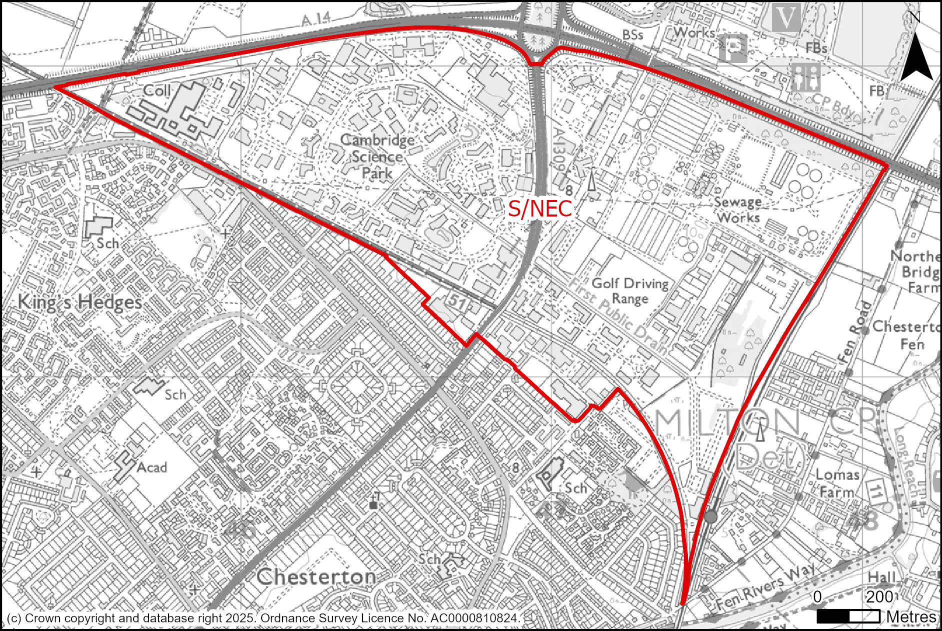 Map showing the North East Cambridge area 