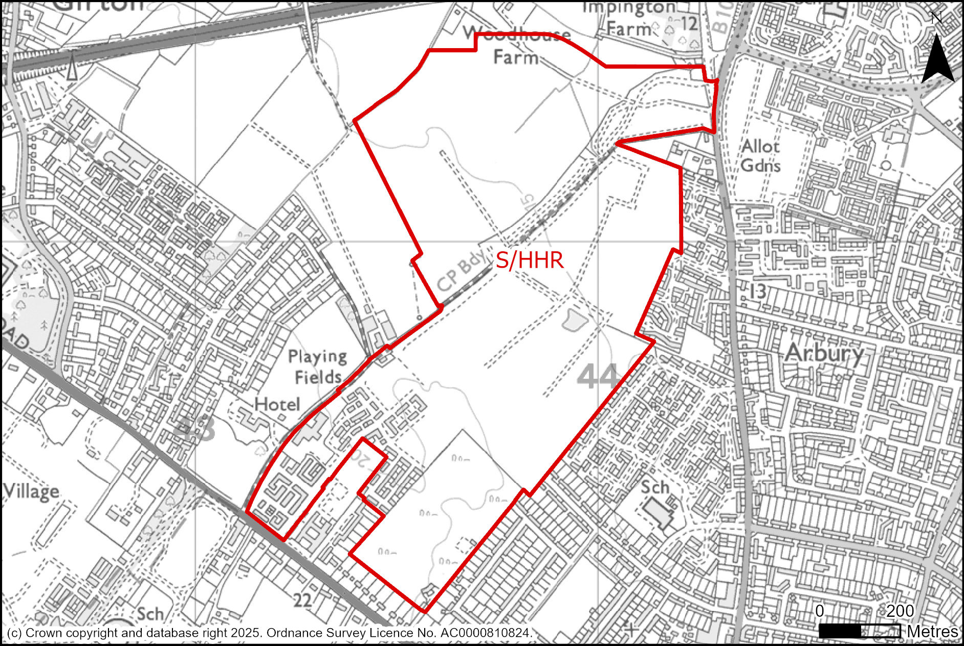 Site pan of policy S/HHR: Land between Huntingdon Road and Histon Road (Darwin Green)