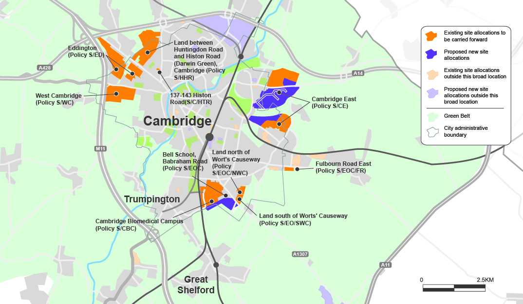Map of Policy S/EOC: Other site allocations on the edge of Cambridge