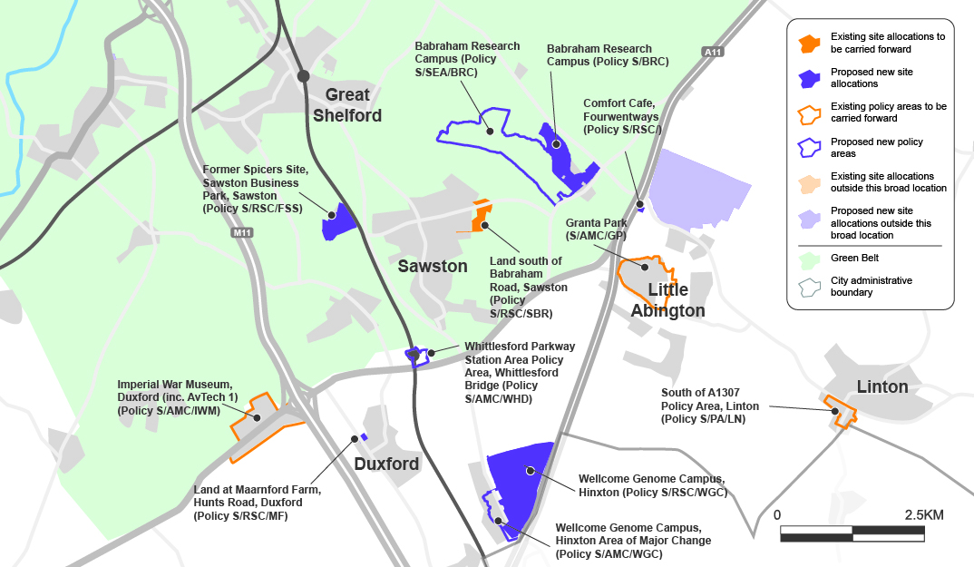  Proposed development sites and special policy areas in the rural southern cluster.