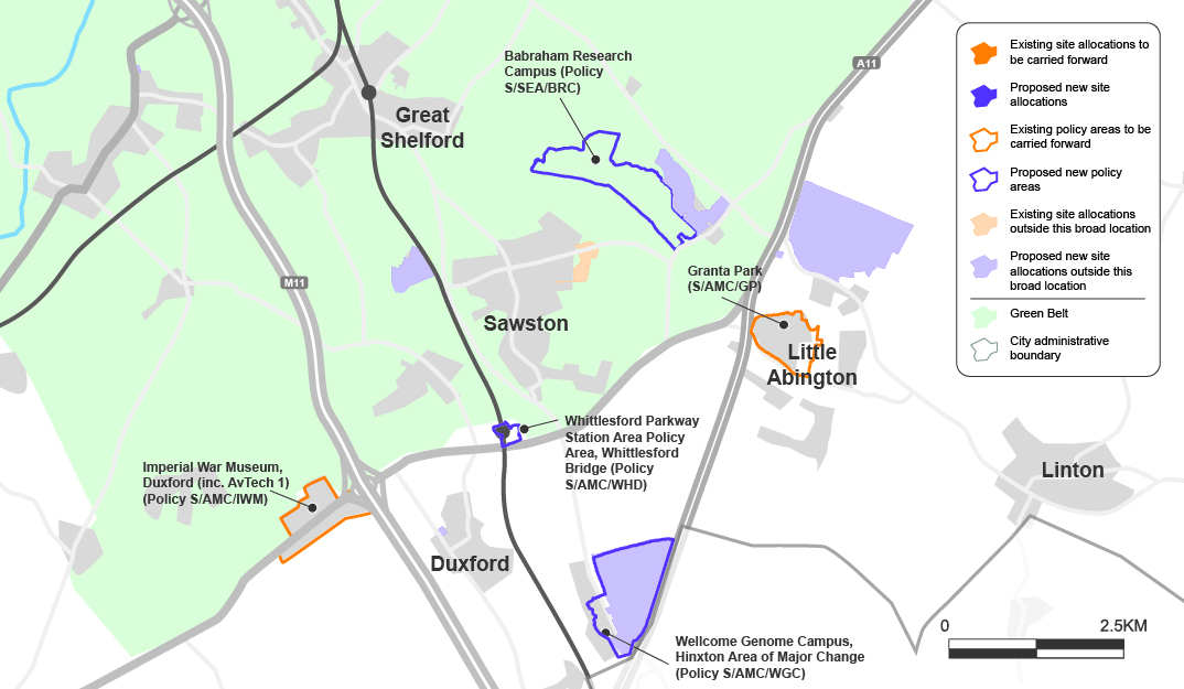 Map showing proposed Policy Areas and Areas of Major Change in the rural southern cluster