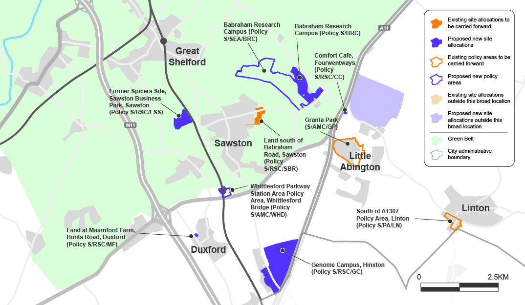 Proposed development sites and special policy areas in the rural southern cluster