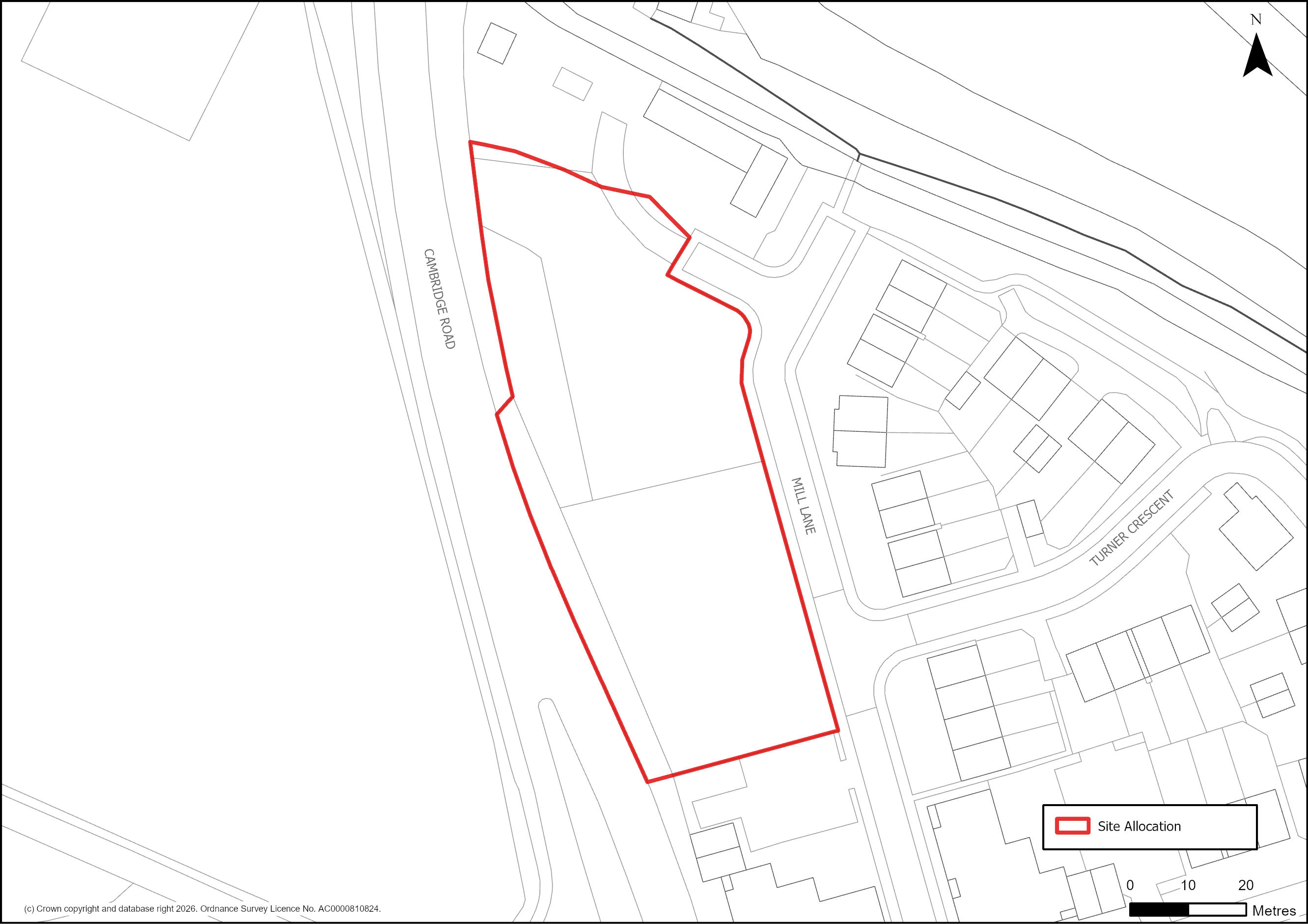 Site plan of S/RRA/CRH: Land adjacent to Cambridge Road (A10) and Mill Lane, Hauxton
