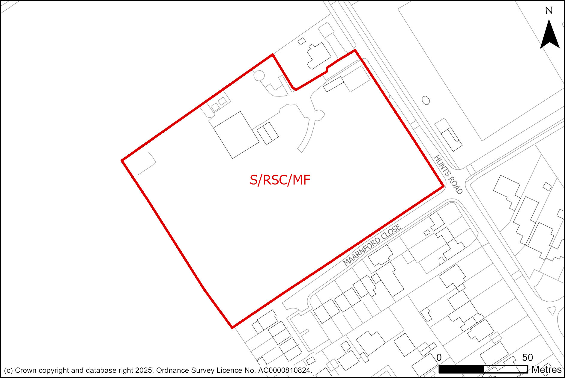 Site plan of land at Maarnford farm, Hunts Road, Duxford