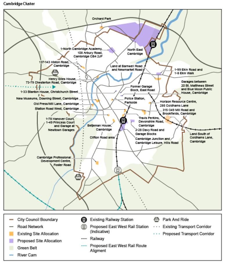 Map demonstrating the strategic vision of Cambridge urban area 