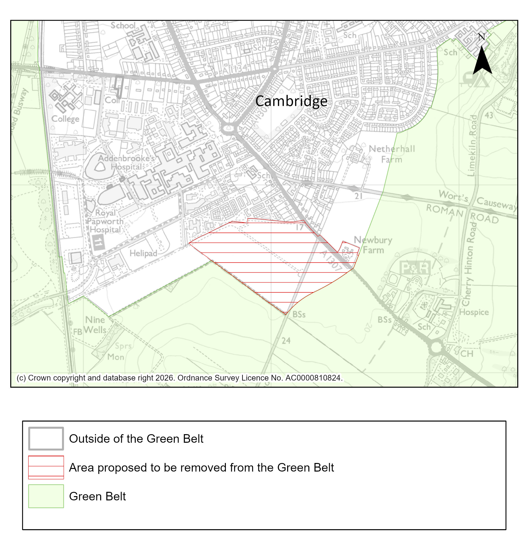 Map of Green Belt release to enable delivery of Cambridge Biomedical Campus.