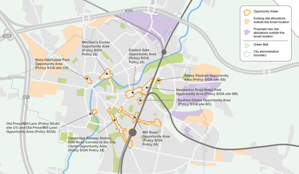 Figure 17: Map of proposed opportunity areas in the Cambridge urban area 