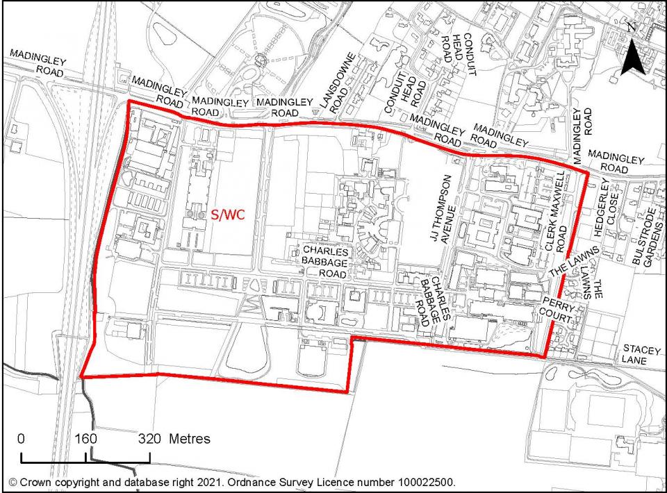 Fig. 30 - Map showing boundary of proposed West Cambridge policy area