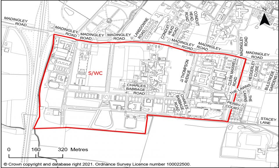 Figure 16: Map showing boundary of proposed West Cambridge policy area